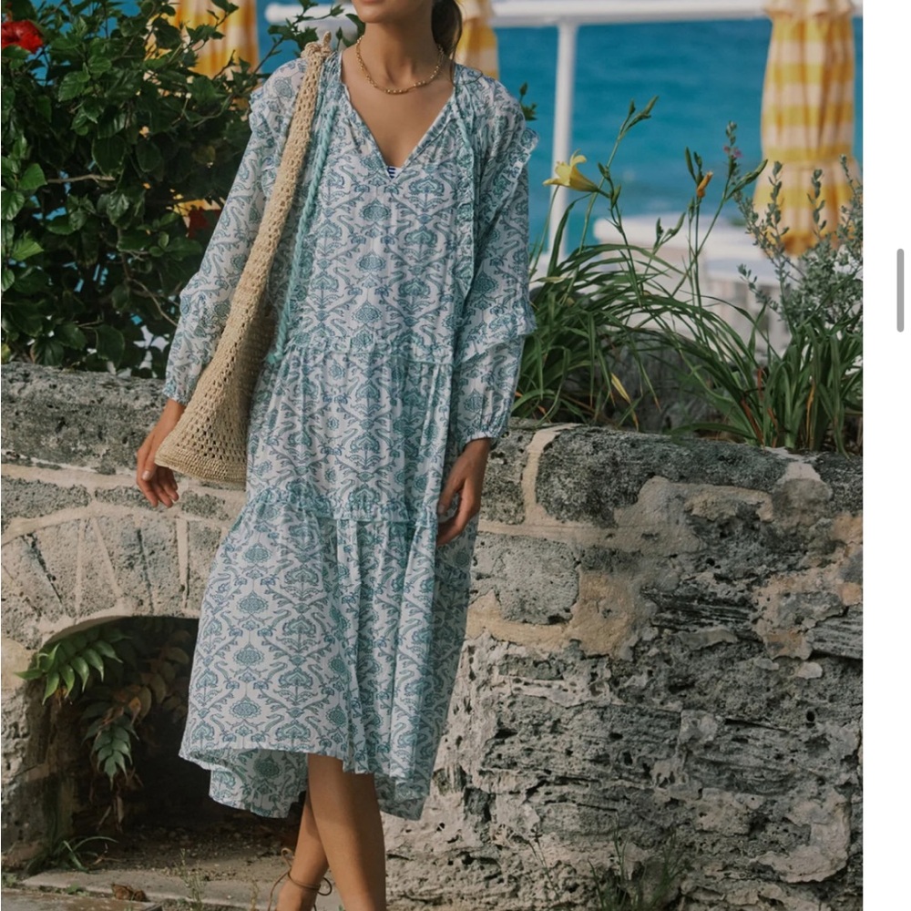 Tuckernuck Blue and White Long Sleeve Sundress/Cover Up